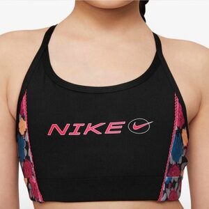 Nike Black Sports Bra with Pink Logo and Floral Panels